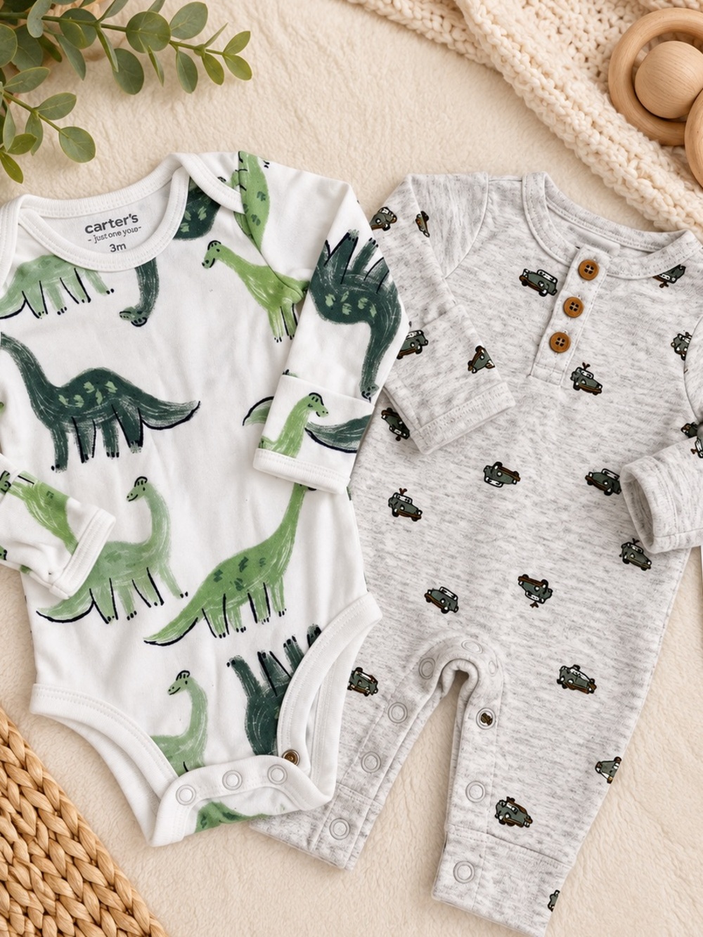 Carter’s Baby Boy Bundle – Dino Bodysuit 3M & Truck Romper Preemie